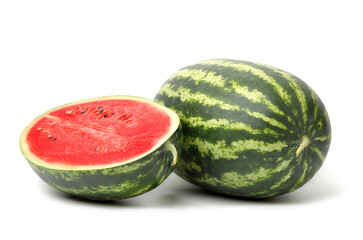 Halved watermelon and whole watermelon. isolated on white background.