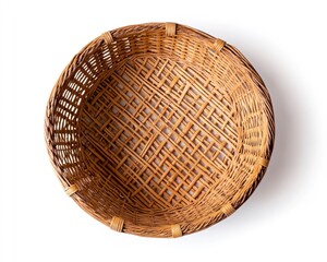 Fototapeta premium Woven Basket Overhead Shot of Empty Container on White Background