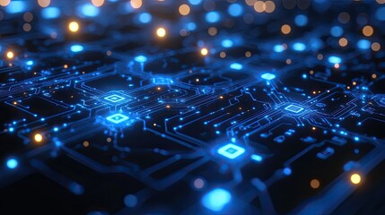 Futuristic circuit board glowing, data network, digital background, technology concept