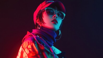 Fototapeta premium Korean pop star in vibrant attire.
