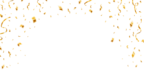 Beautiful celebration party png background with golden falling confetti.