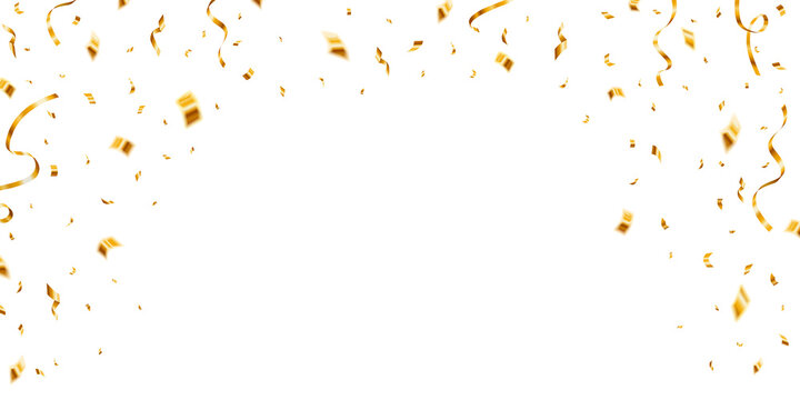 Beautiful celebration party png background with golden falling confetti.