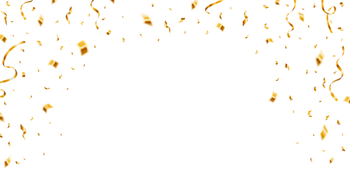 Beautiful celebration party png background with golden falling confetti.
