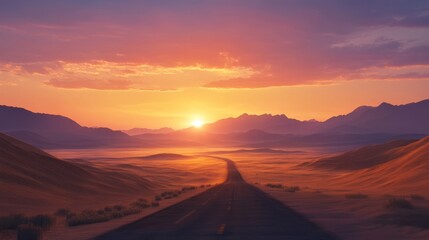 Fototapeta premium Endless Highway at Sunset Through Desert Landscape