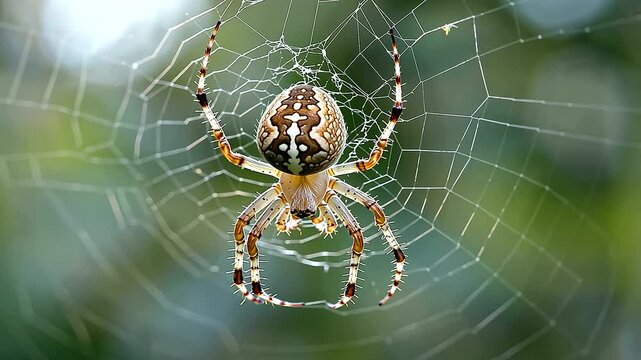 Spider weaving a web in a diverse garden setting