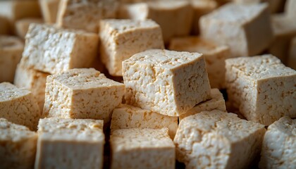 Cubes of Tofu Close-Up.