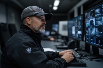 Security Surveillance Expert Monitoring Multiple Screens
