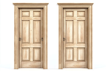 beige wood door pairs isolated on white background