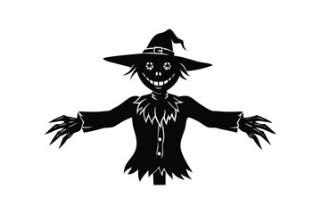 Silhouette art illustration of a grinning scarecrow with hollow eyes1.eps