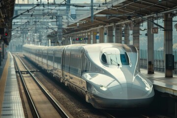 Fototapeta premium High speed magnetic train in motion at train station