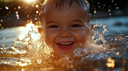 Fototapeta premium Joyful child splashing in water