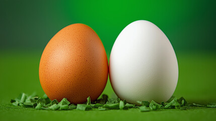 Brown and white eggs symbolizing diversity, balance, and natural food choices in healthy nutrition and culinary concepts