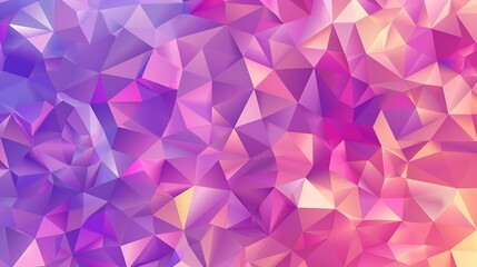 Fototapeta premium A colorful abstract background composed of numerous triangular polygons in shades of purple, pink, and yellow, creating a vibrant and visually - appealing low - poly design.