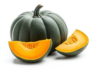 Acorn Squash and Slices Close Up Isolated on White Background