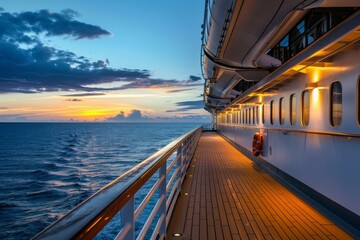 Luxury cruise ship deck in late afternoon