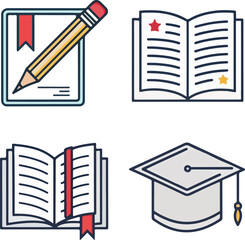 Open Book Line Icons Set – Reading, Study, Knowledge, Library Vector Editable Stroke