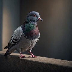 Obraz premium A realistic pigeon perched on an invisible surface, with soft lighting and detailed textures.