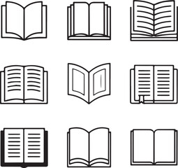 Open Book Line Icons Set – Reading, Study, Knowledge, Library Vector Editable Stroke