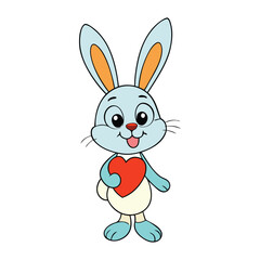 Obraz premium Adorable bunny with big, sparkling eyes, fluffy fur, and a sweet smile, holding a heart with tiny paws. A charming symbol of love, warmth, and cuteness! 
