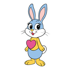 Adorable bunny with big, sparkling eyes, fluffy fur, and a sweet smile, holding a heart with tiny paws. A charming symbol of love, warmth, and cuteness! 