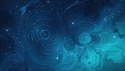 Abstract Cosmic Background, Deep Blue and Turquoise Nebulae, Digital Art, Starry Space, Enigmatic Universe, Aesthetic Scene