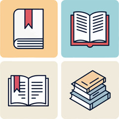 Open Book Line Icons Set – Reading, Study, Knowledge, Library Vector Editable Stroke