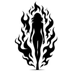 Woman in flames silhouette as symbol of climate crisis