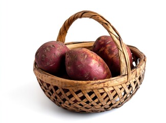 Obraz premium Sweet Potatoes in Basket Isolated on White Background - Fresh Produce