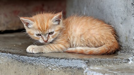 Fototapeta premium Lost Kitten Seeking Shelter.
