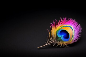 Vibrant peacock feather on black background