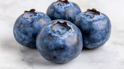 Obraz premium A close-up of ripe blueberries, their skins glistening with moisture, showcasing the vibrant colors and natural beauty of the fruit in a crisp and refreshing image. , Minimalism Clean and clear