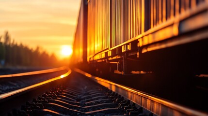 Sunset freight train tracks rural landscape logistics