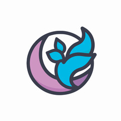 Obraz premium Abstract eco-friendly logo with a dove and crescent moon, symbolizing peace and environmental sustainability.