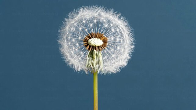 A crisp close-up of a dandelion puff, showing the delicate, fluffy seeds in sharp detail against a soft background, capturing natureâ€™s delicate yet resilient design. , Minimalism Clean and clear - Powered by Adobe