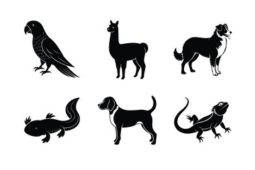 Various types of pet animal vector silhouette illustration