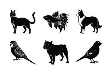 Various types of pet animal vector silhouette illustration