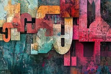 Fototapeta premium Abstract Collage Art Urban Texture, Layered Newspaper Design, Mixed Media Artwork