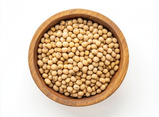 Soybeans Filling Wooden Bowl on White Background for Healthy Eating