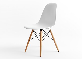 Isolated White Chair with Wooden Legs on White Background Product Shot