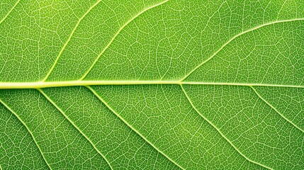 Obraz premium A vibrant macro close-up of a leaf, highlighting its intricate veins and rich green hues, showcasing the natural beauty and detail of the leafâ€™s surface. , Minimalism Clean and clear background