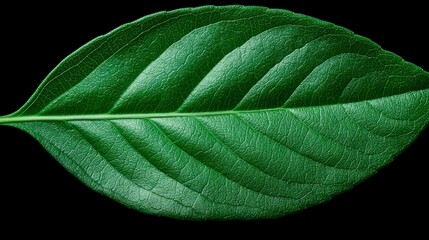 Obraz premium A macro close-up of a vibrant green leaf, with intricate veins and a glossy surface, capturing the fresh and natural beauty of natureâ€™s most delicate details. , Minimalism Clean and clear background