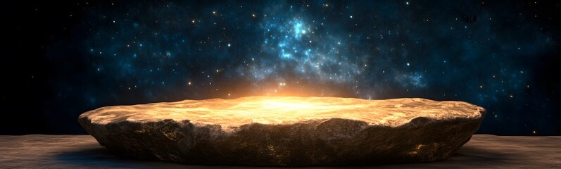 Fototapeta premium A podium crafted from a fallen meteorite, pulsating with extraterrestrial energy.