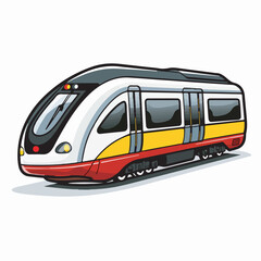 Modern high-speed passenger train with a sleek aerodynamic design in a vector illustration.
