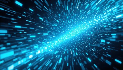 Obraz premium Dynamic Pixelated Effect in Bright Cyan, High-Tech Digital Environment, Motion Blur, Abstract Art, Futuristic Perspective