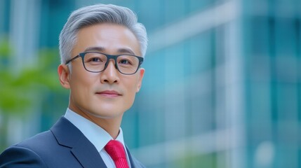 Fototapeta premium Confident senior executive smiles in a sharp suit