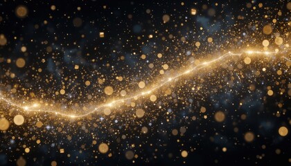 Elegant Cosmic Background: Shimmering Gold and White Confetti on Rich Black Sky in Stunning Digital Artwork