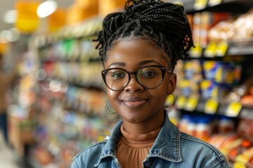 Naklejka premium Portrait of a young adult african american female retail sales associate