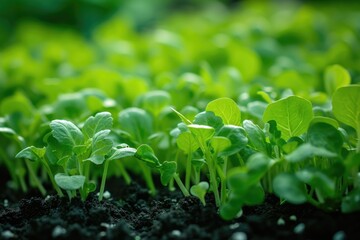 Vibrant green seedlings emerge from rich soil, showcasing early growth and agricultural promise.