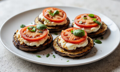 Aubergine (Eggplant), Tomato & Mozzarella Melts