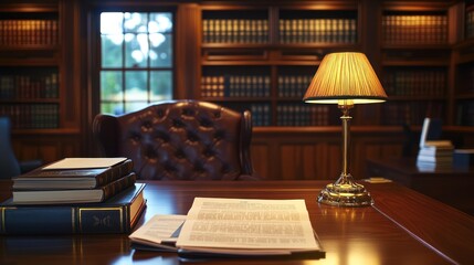 Luxurious Library Office Desk Scene